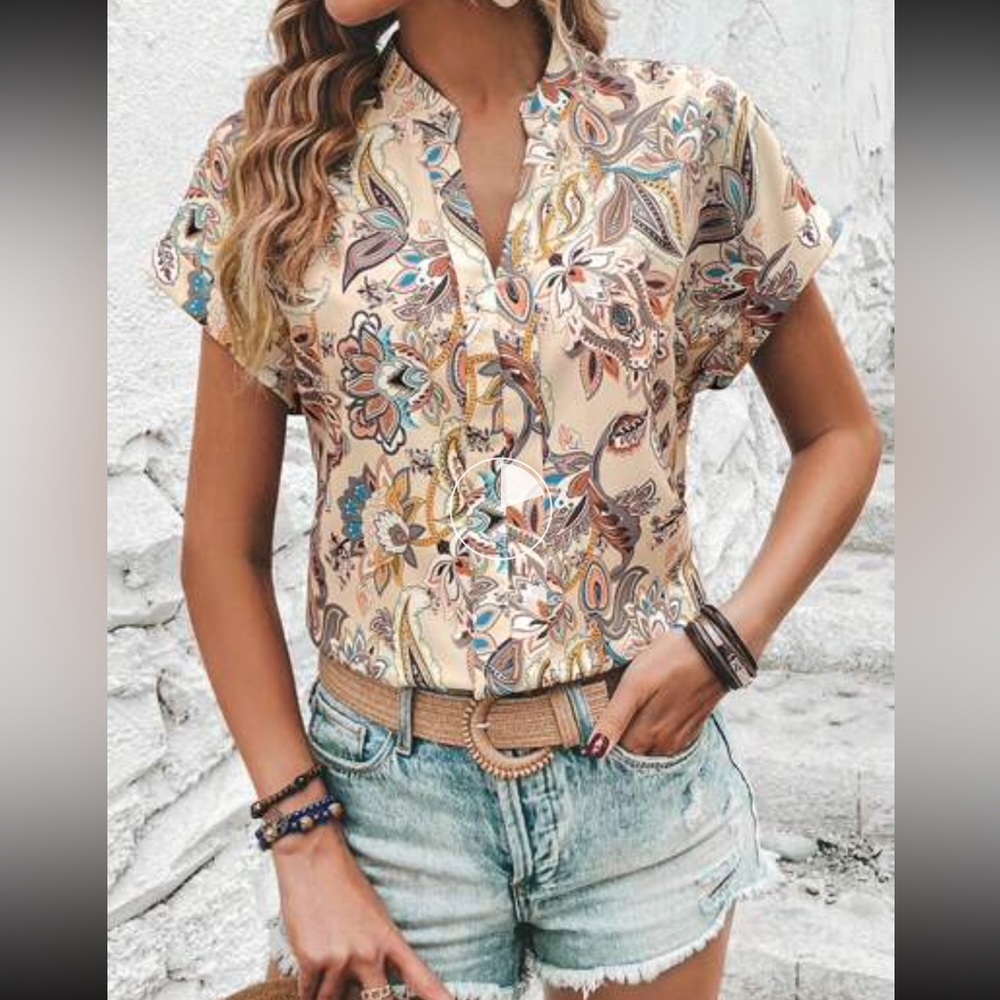 Vibrant Cream Paisley Women's Top